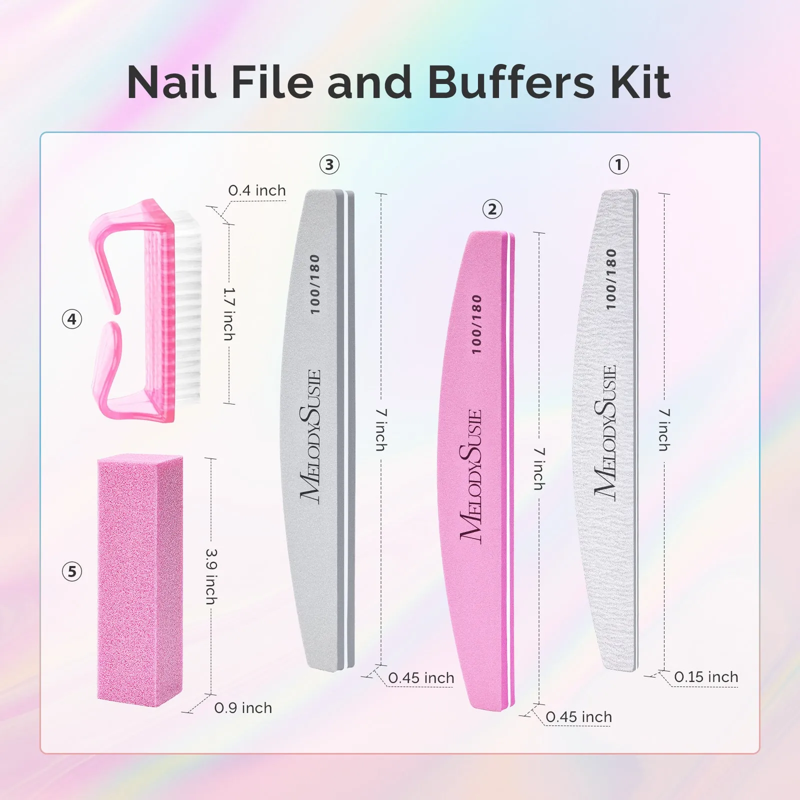 16Pcs Professional Nail Files and Buffers Kit - 100/180 Grit