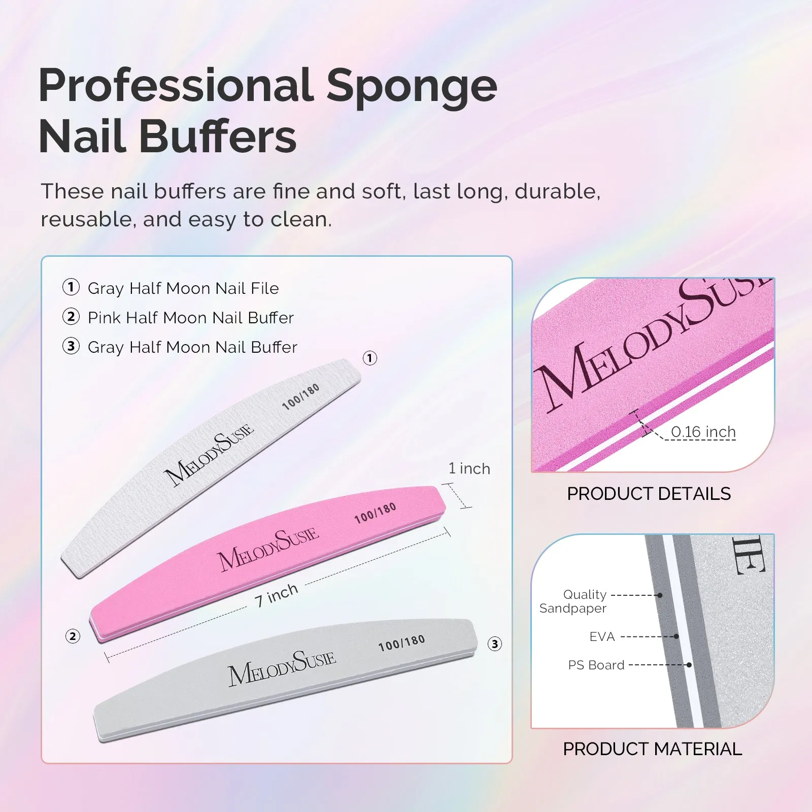 16Pcs Professional Nail Files and Buffers Kit - 100/180 Grit