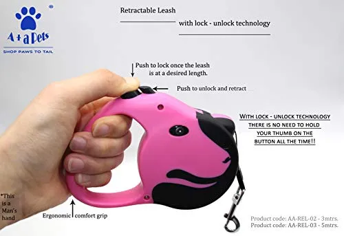 A a Pets' Retractable Leash with Lock-Unlock Technology-Green (5 meters)