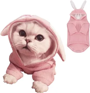 ANIAC Dog Hoodies Sweatshirt with Bunny Ears Spring Puppy Clothes for Small Dog Girl Boy Soft Doggy Sweater Cat Apparel Pet Clothing for Kitten Pomeranian Chihuahua(X-Small, Pink)