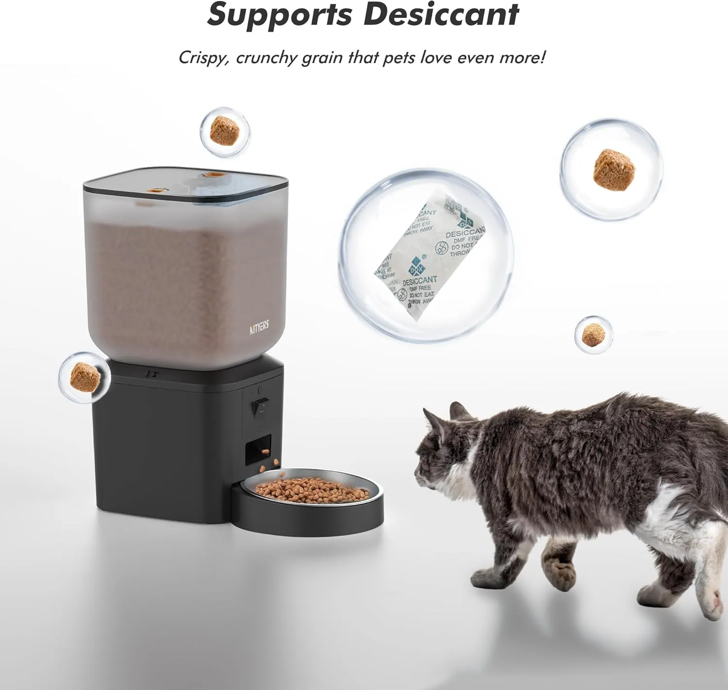 Automatic Dog & Cat Feeder with Camera & WiFi  8L/34 Cups, 1080P Night Vision, 2.4 & 5G WiFi, 2-Way Talk, 10s Voice Recording, Timed Food Dispenser, Up to 99 Portions, 15 Meals Per Day