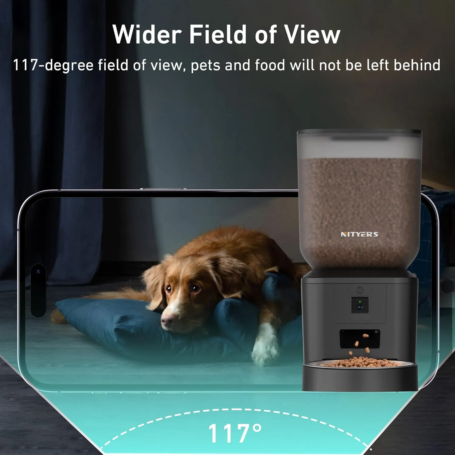 Automatic Dog & Cat Feeder with Camera & WiFi  8L/34 Cups, 1080P Night Vision, 2.4 & 5G WiFi, 2-Way Talk, 10s Voice Recording, Timed Food Dispenser, Up to 99 Portions, 15 Meals Per Day