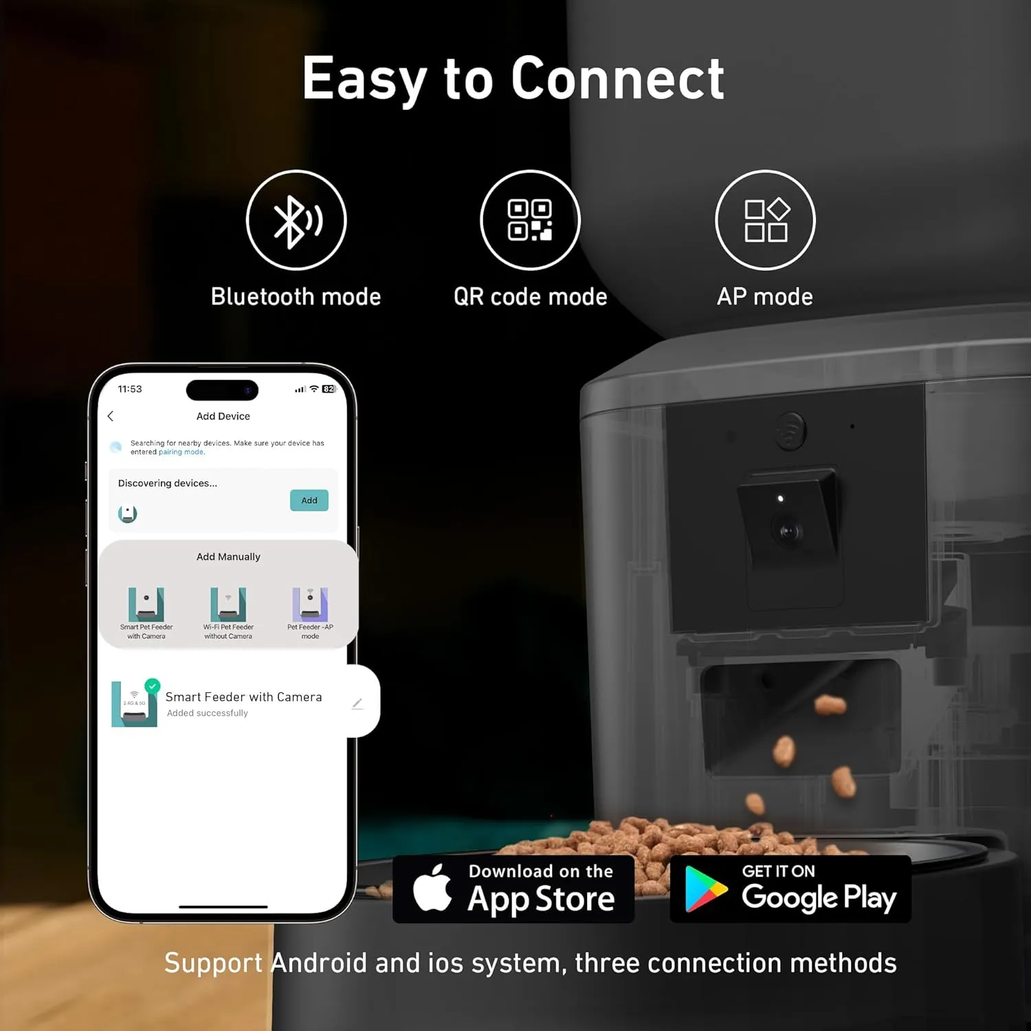 Automatic Dog & Cat Feeder with Camera & WiFi  8L/34 Cups, 1080P Night Vision, 2.4 & 5G WiFi, 2-Way Talk, 10s Voice Recording, Timed Food Dispenser, Up to 99 Portions, 15 Meals Per Day