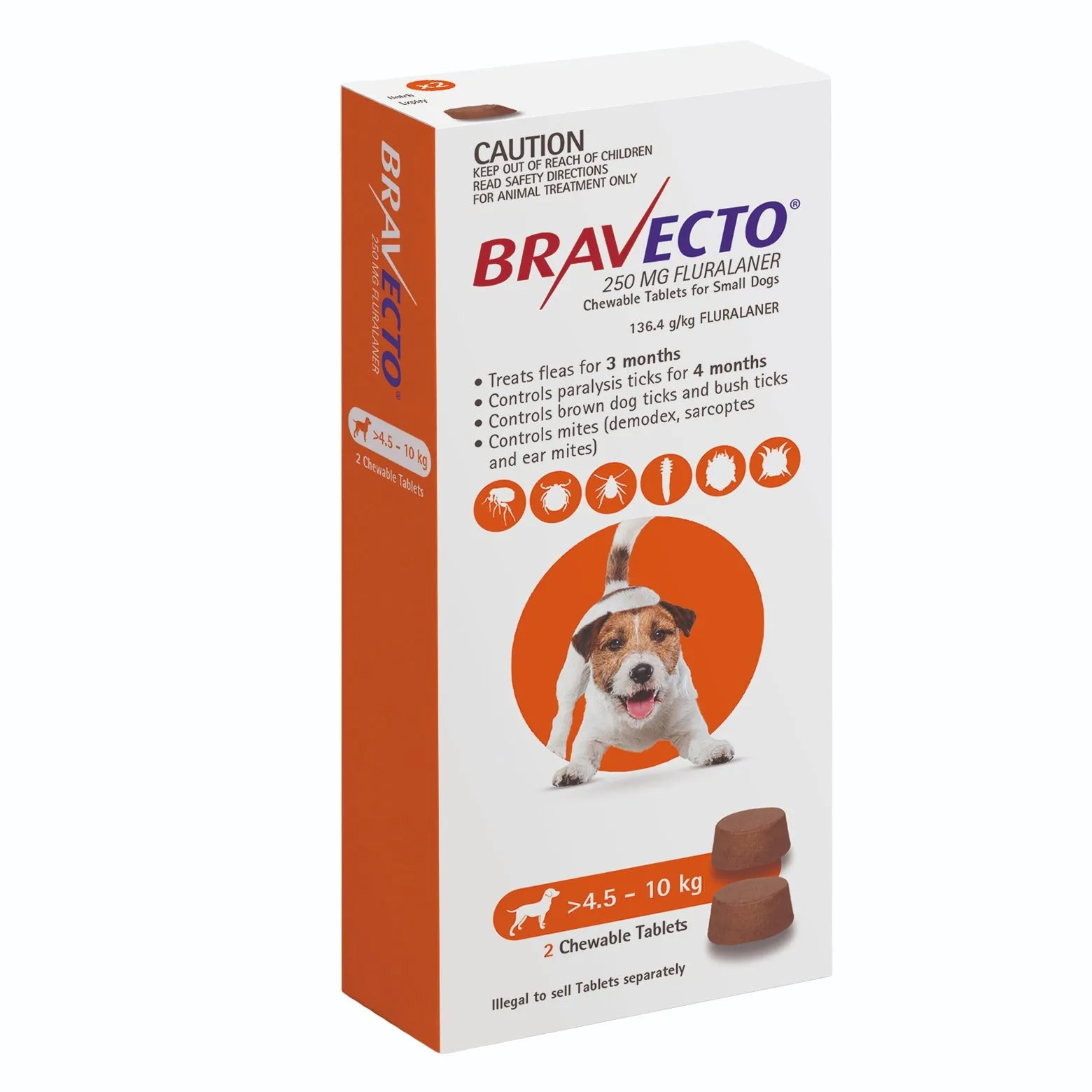 Bravecto 3-Month Chews for Small Dogs 4.5-10kg (Orange)