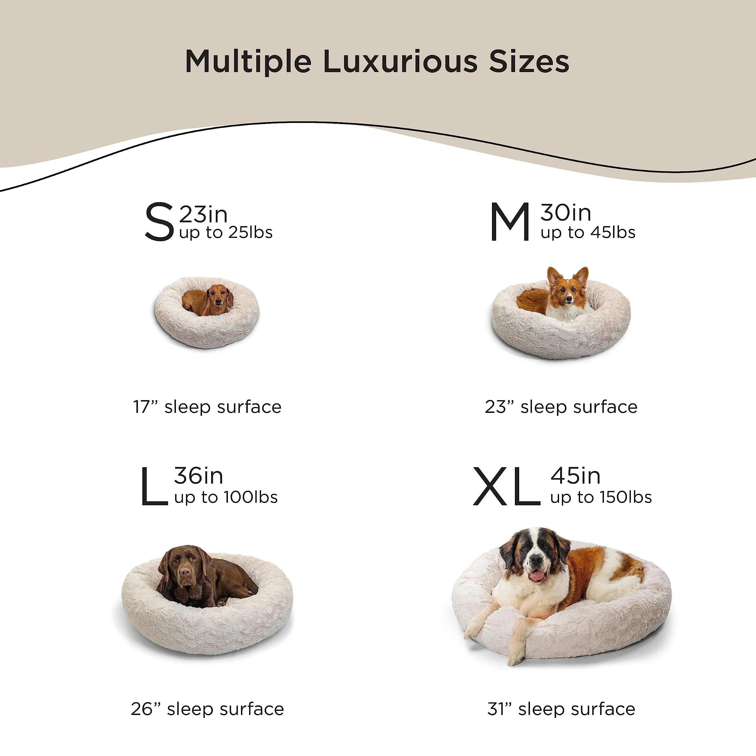 Calming Donut Pet Bed Lux Fur Oyster Large 36x36