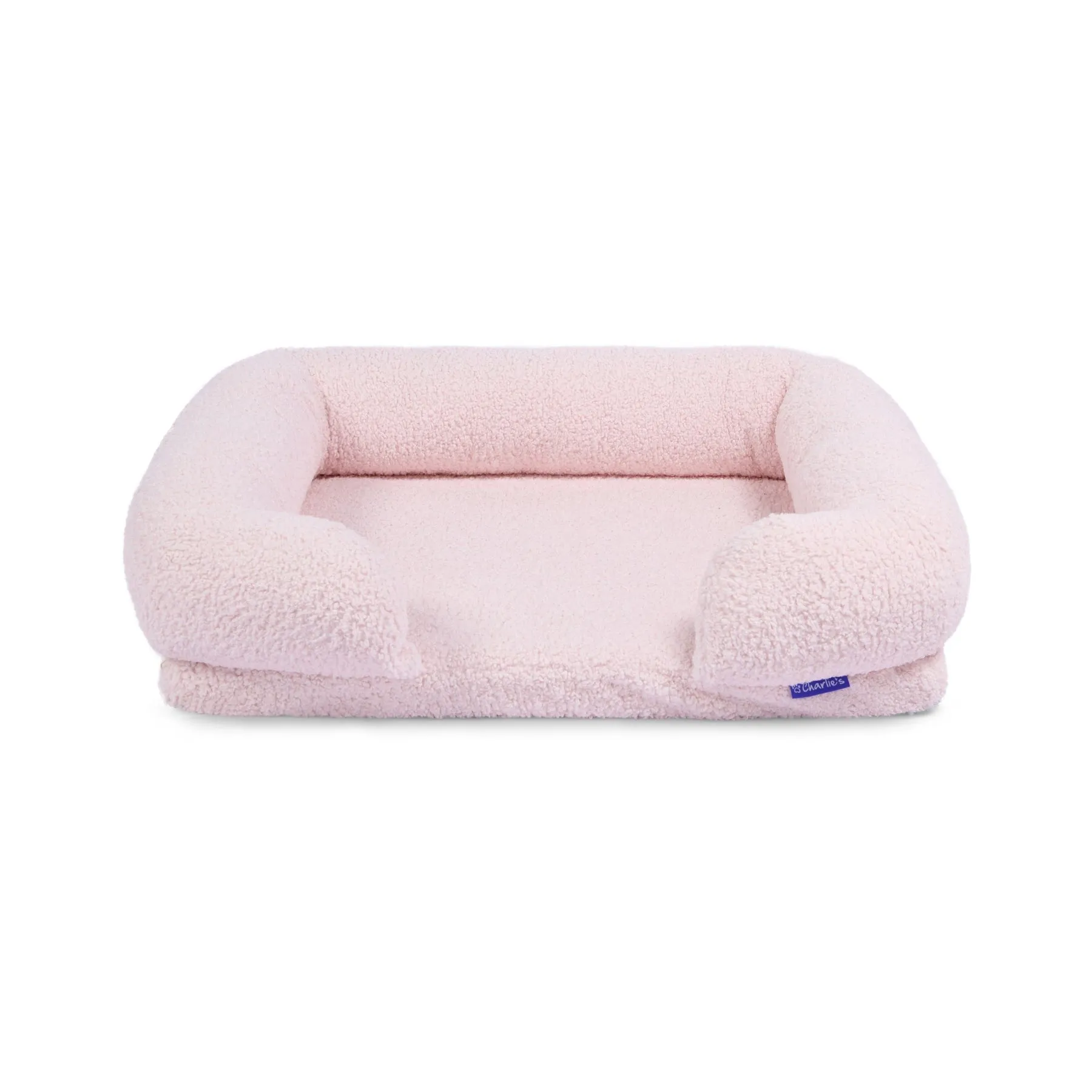 Charlie's Teddy Fleece Orthopedic Memory Foam Sofa Dog Bed with Bolster Pink Small