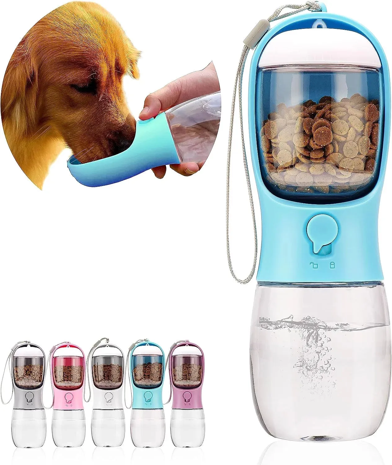 Dog Water Bottle,Portable Pet Water Bottle with Food Container,Outdoor Portable Water Dispenser for Cat,Rabbit,Puppy and Other Pets for Walking,Hiking,Travel(19Oz)