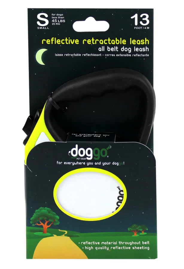 Doggo® DGO-RLSH-NY-SM Reflective Retractable Leash, Small, 13', Neon Yellow