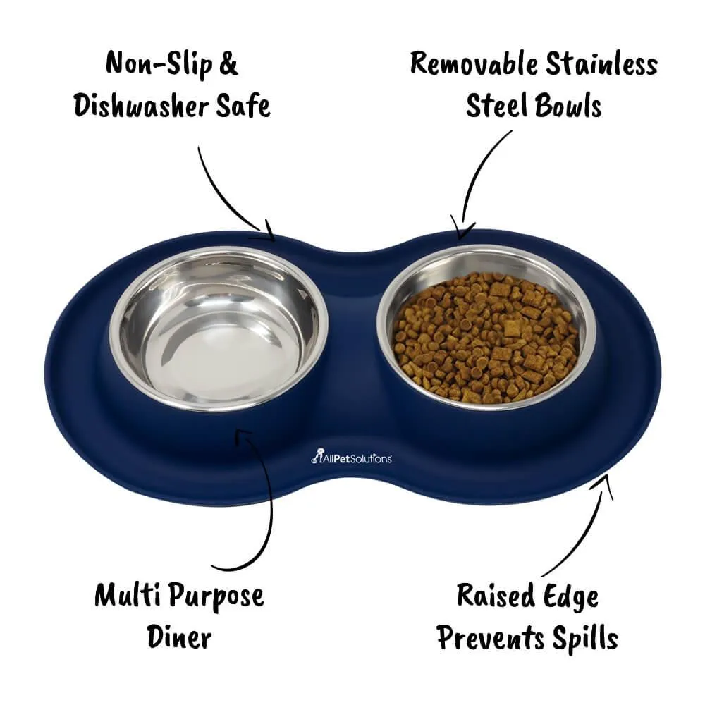 Double Bowl Cat Dog Feeder - Navy - S/L/XL