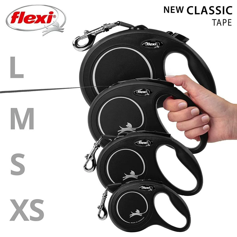 Flexi 8m Large Black New Classic Tape Retractable Dog Lead
