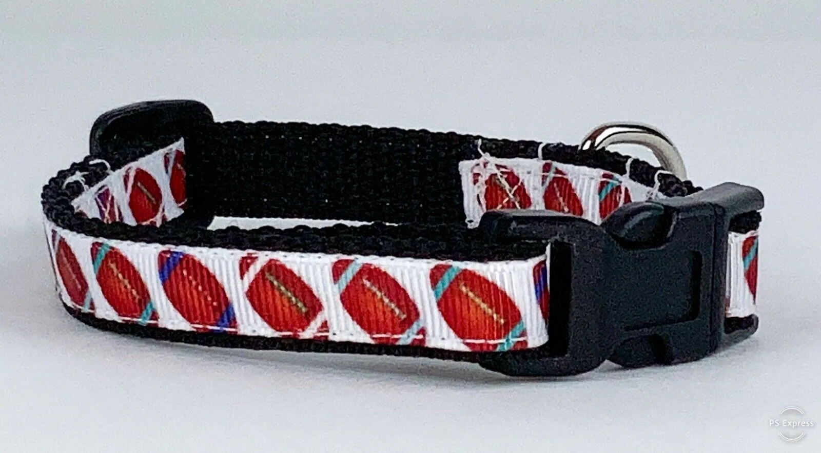 Football cat or small dog collar 1/2" wide adjustable handmade bell or leash Petcollarshandmade