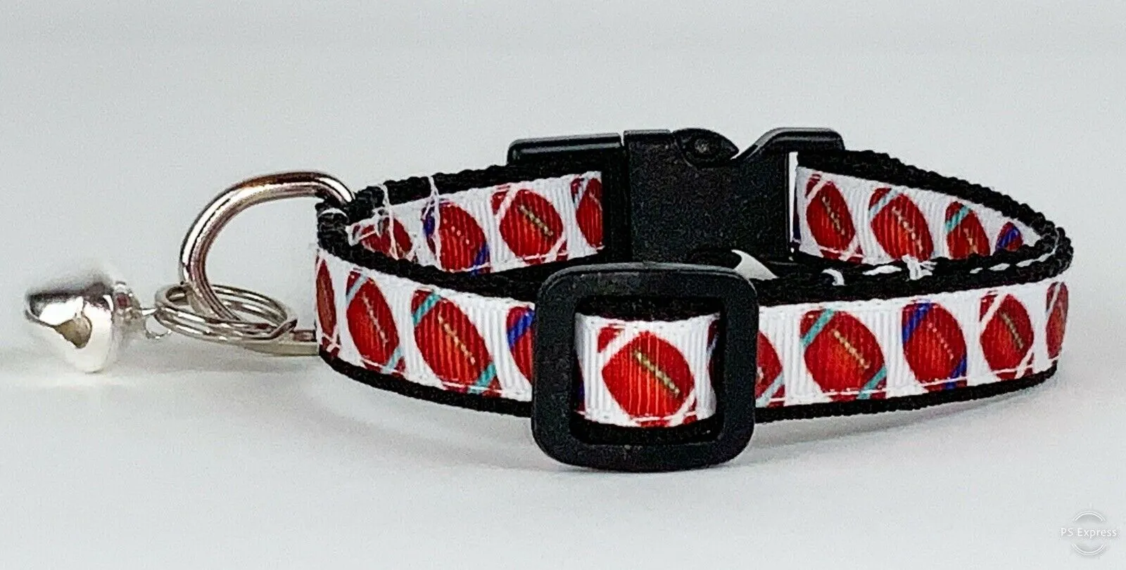 Football cat or small dog collar 1/2" wide adjustable handmade bell or leash Petcollarshandmade