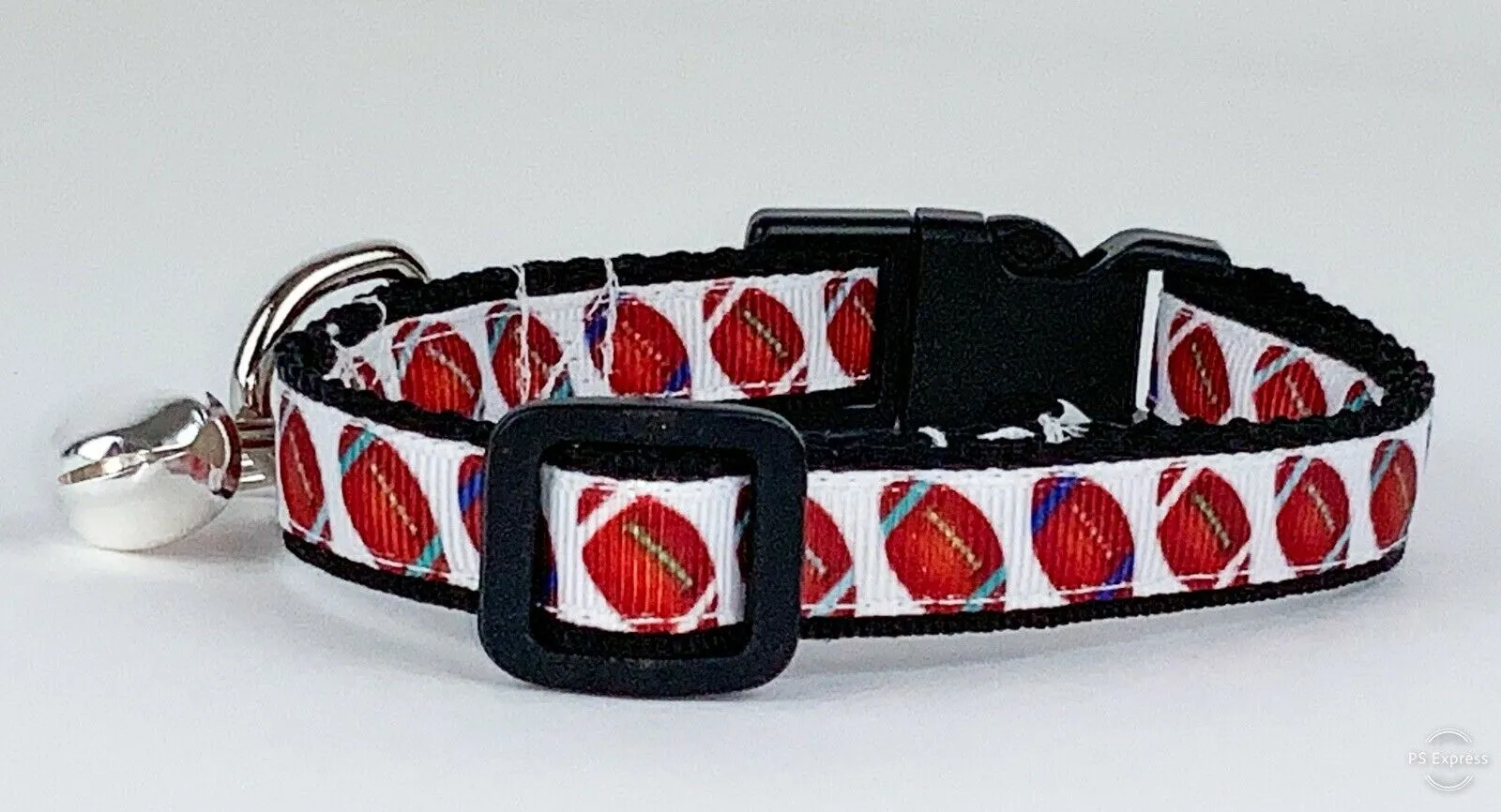 Football cat or small dog collar 1/2" wide adjustable handmade bell or leash Petcollarshandmade