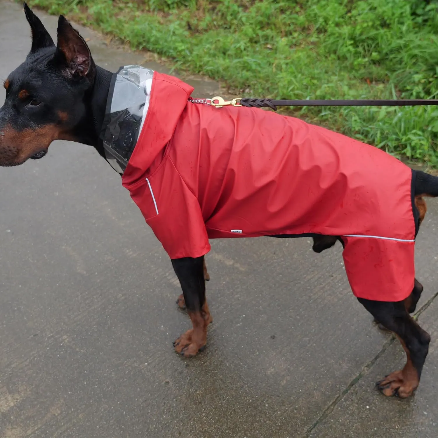 Four-Legged Full Coverage Waterproof Dog Raincoat with Reflective Features Pet Raincoats for Large Medium Small Dogs Red L