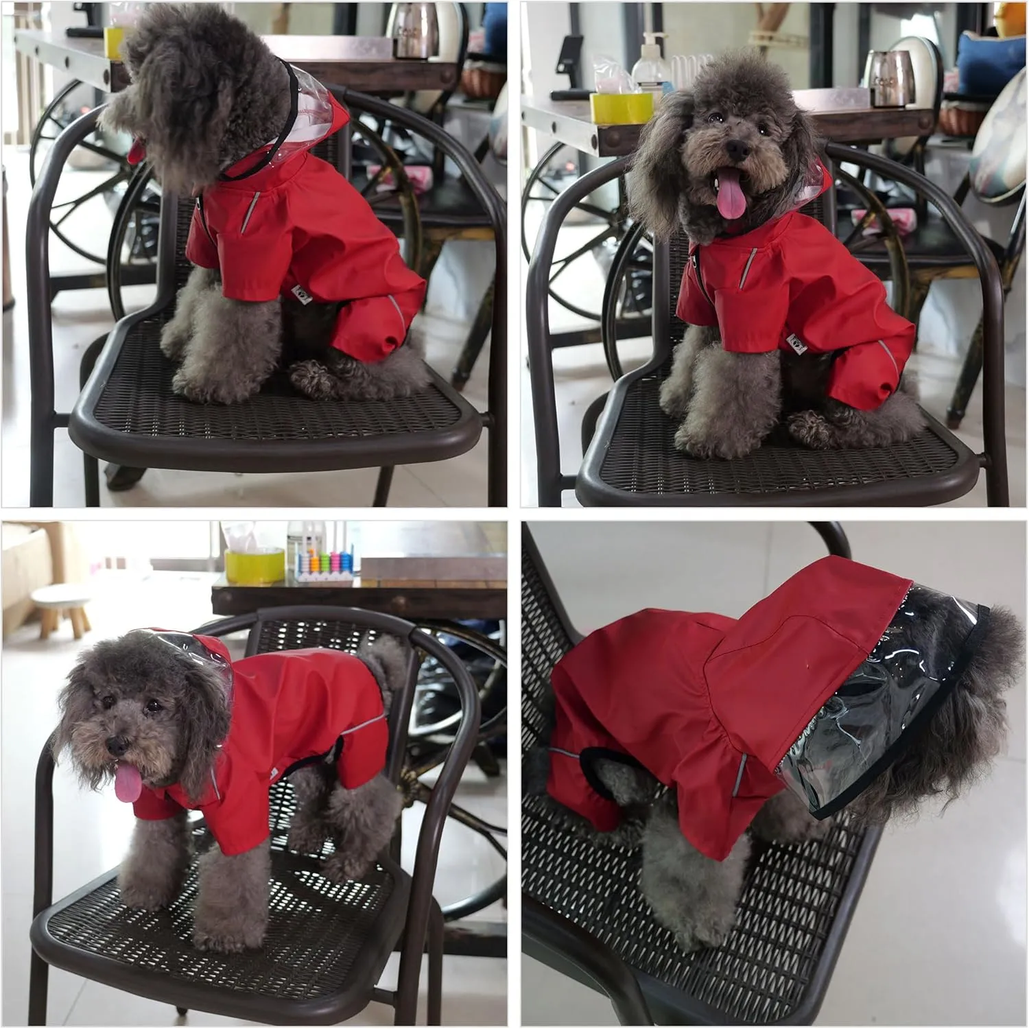 Four-Legged Full Coverage Waterproof Dog Raincoat with Reflective Features Pet Raincoats for Large Medium Small Dogs Red L