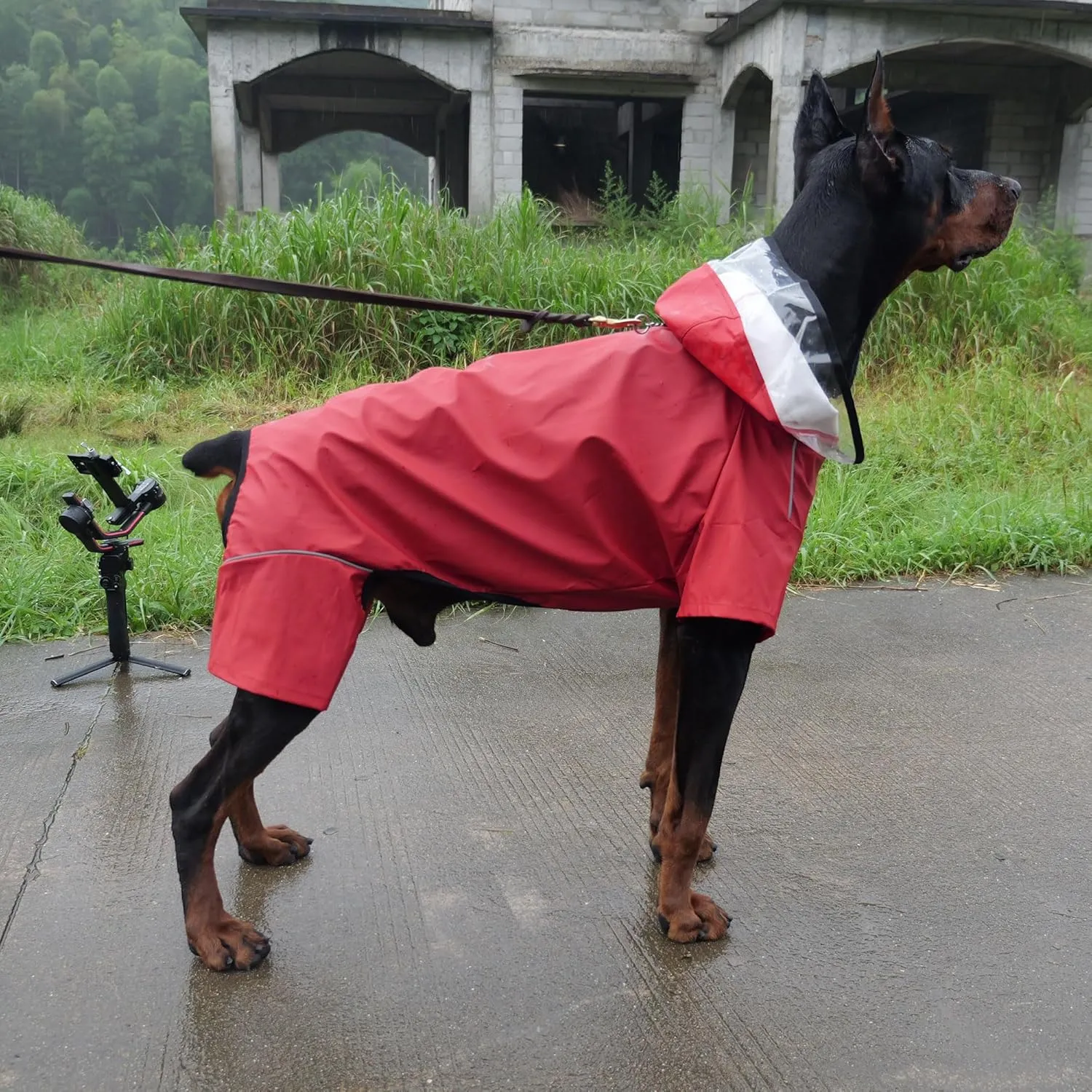Four-Legged Full Coverage Waterproof Dog Raincoat with Reflective Features Pet Raincoats for Large Medium Small Dogs Red L