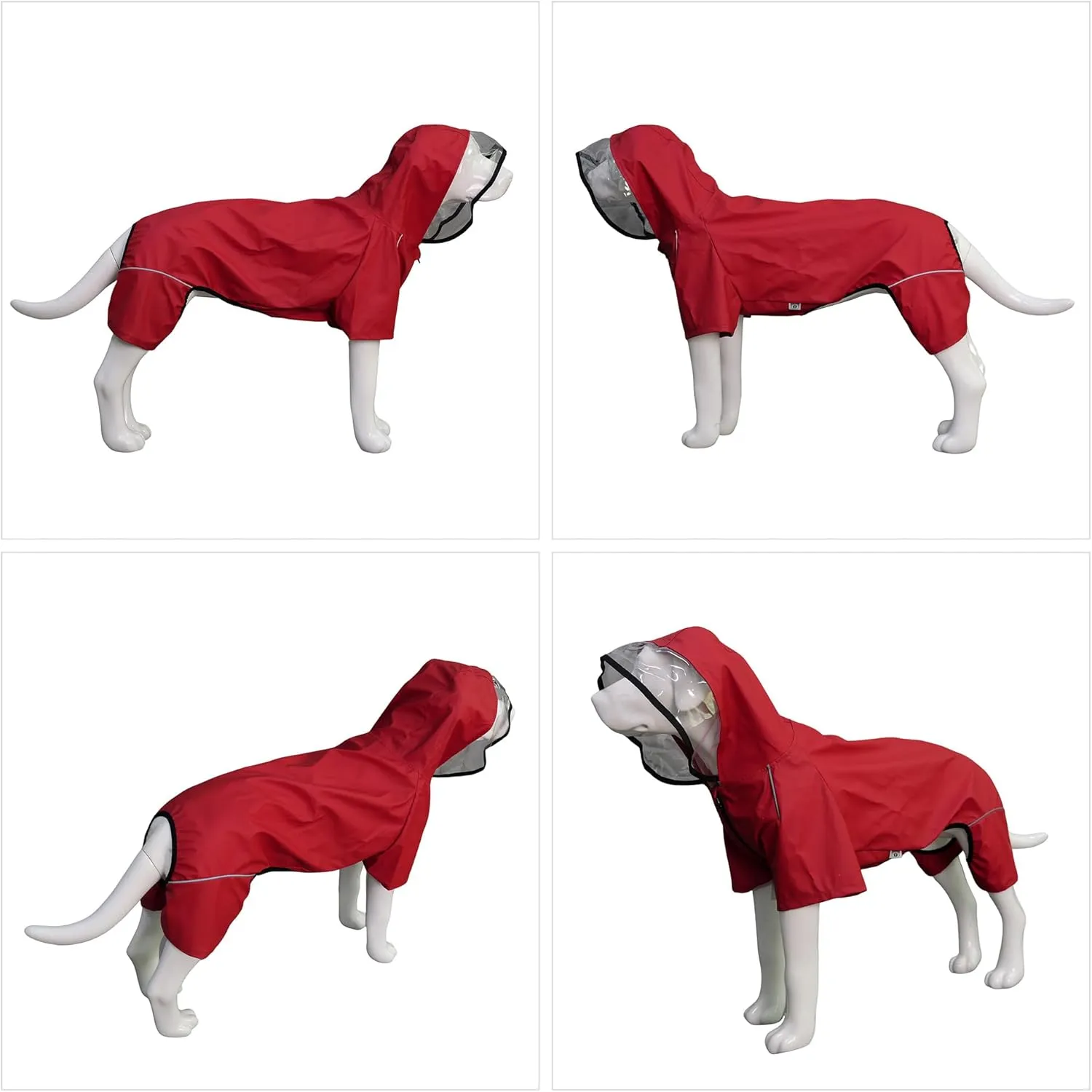 Four-Legged Full Coverage Waterproof Dog Raincoat with Reflective Features Pet Raincoats for Large Medium Small Dogs Red L