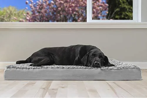 FurHaven Pet Dog Bed | Deluxe Orthopedic Ultra Plush Mattress Pet Bed for Dogs & Cats, Gray, Jumbo