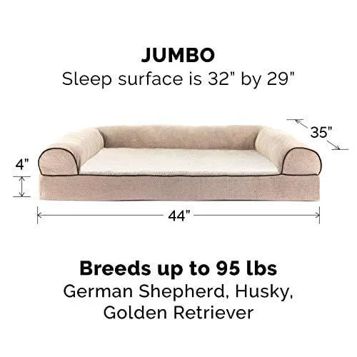 FurHaven Pet Dog Bed | Orthopedic Faux Fleece & Chenille Soft Woven Sofa-Style Couch Pet Bed for Dogs & Cats, Cream, Jumbo
