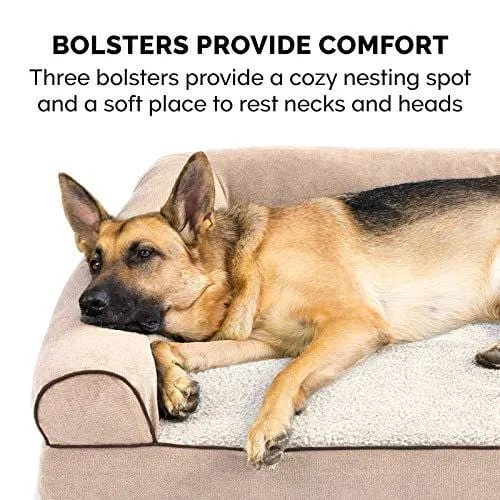 FurHaven Pet Dog Bed | Orthopedic Faux Fleece & Chenille Soft Woven Sofa-Style Couch Pet Bed for Dogs & Cats, Cream, Jumbo