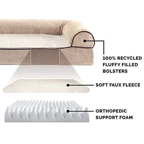 FurHaven Pet Dog Bed | Orthopedic Faux Fleece & Chenille Soft Woven Sofa-Style Couch Pet Bed for Dogs & Cats, Cream, Jumbo