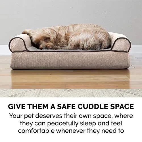 FurHaven Pet Dog Bed | Orthopedic Faux Fleece & Chenille Soft Woven Sofa-Style Couch Pet Bed for Dogs & Cats, Cream, Jumbo