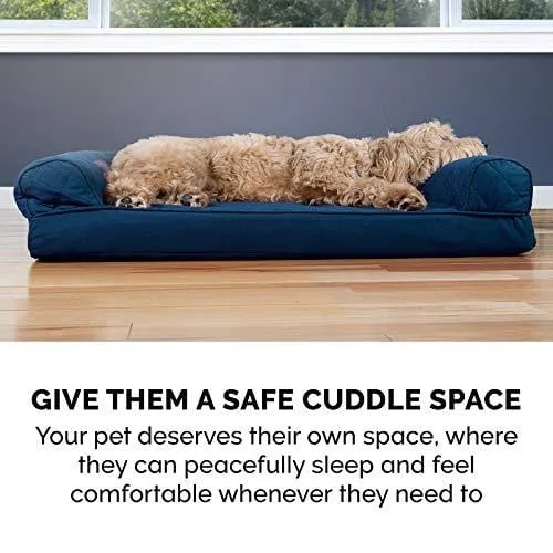FurHaven Pet Dog Bed | Orthopedic Quilted Sofa-Style Couch Pet Bed for Dogs & Cats, Navy, Jumbo