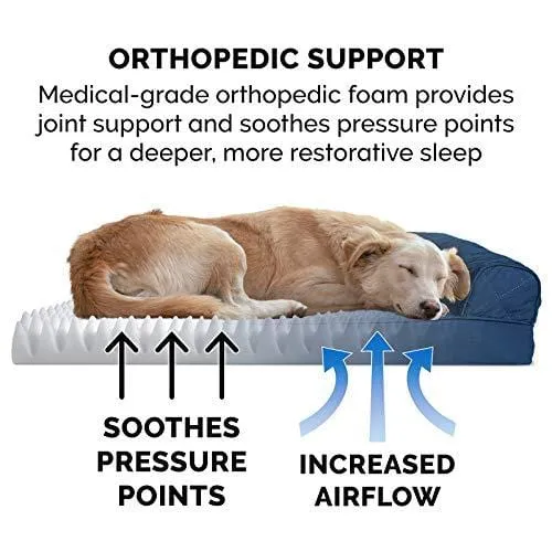 FurHaven Pet Dog Bed | Orthopedic Quilted Sofa-Style Couch Pet Bed for Dogs & Cats, Navy, Jumbo