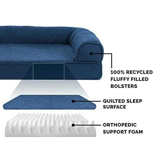 FurHaven Pet Dog Bed | Orthopedic Quilted Sofa-Style Couch Pet Bed for Dogs & Cats, Navy, Jumbo