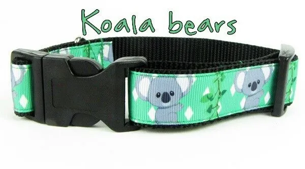 Koala Bear dog collar Handmade adjustable buckle collar 1" wide or leash Petcollarshandmade
