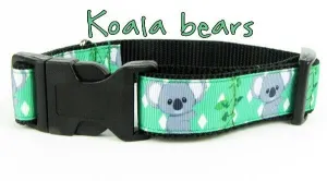 Koala Bear dog collar Handmade adjustable buckle collar 1" wide or leash Petcollarshandmade