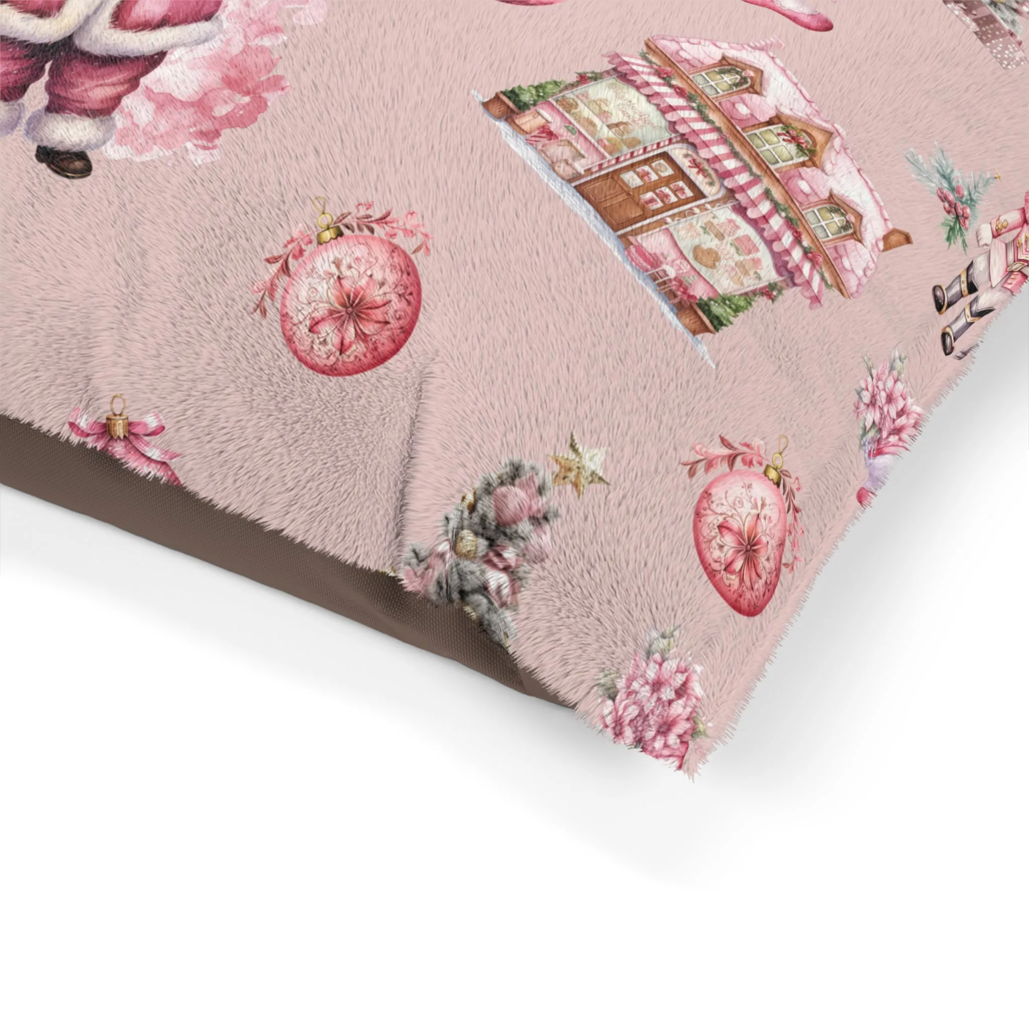 Luxury Pet Bed, feather soft fleece, Pink Christmas