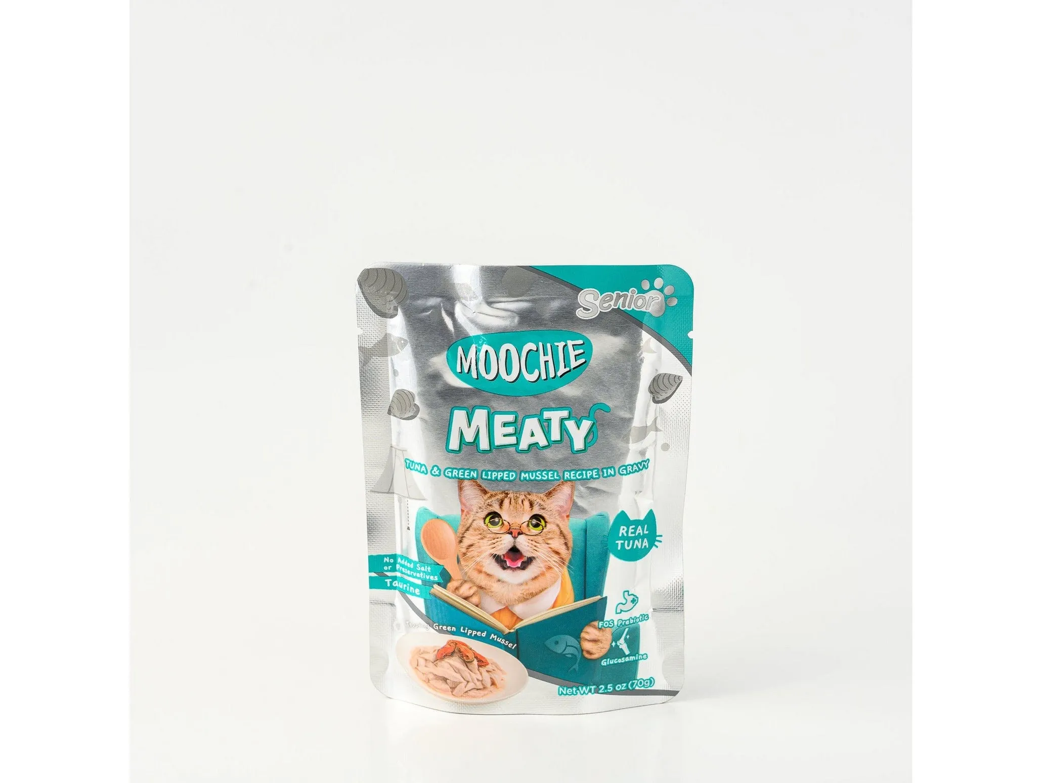 Moochie Meaty Tuna &Green Lipped Mussel Recipe in Gravy 12x70g Pouchs