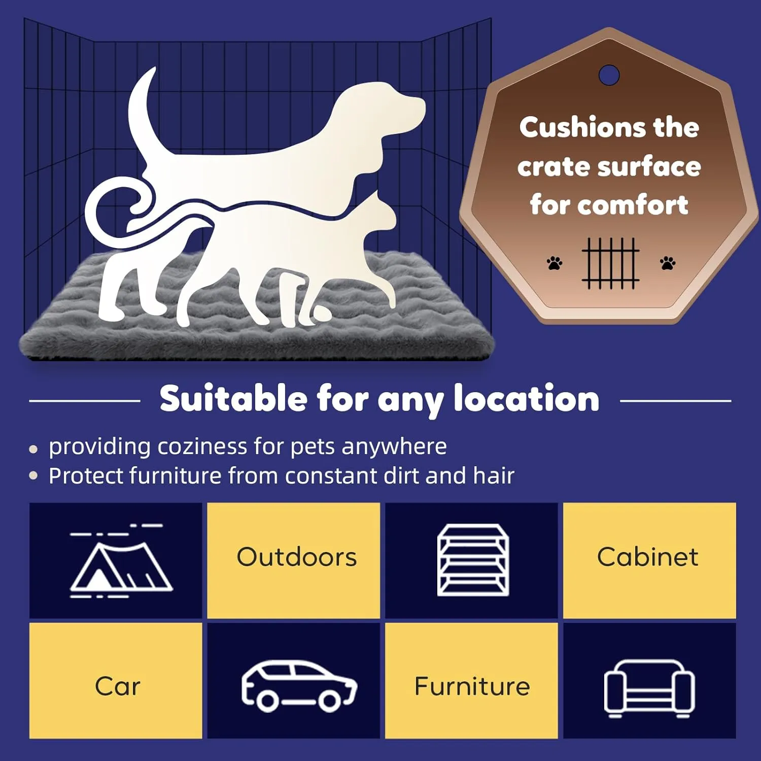 Mora Pets Dog Crate Pad Fluffy Plush Dog Bed Mat Blanket for Medium Dogs Washable Crate Mat for Cages Kennel Pad Soft Flat Pet Cat Cushion Faux Fur Anti Slip Grey 30 x 19''