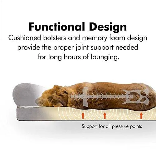 Orthopedic Dog Bed Lounge Sofa Removable Cover 100% Suede 4" Mattress Memory-Foam Premium Prestige Edition 44" x 34" x 10" Pewter Grey XL