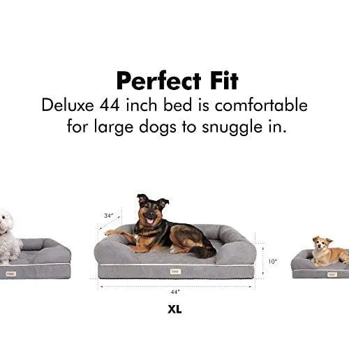 Orthopedic Dog Bed Lounge Sofa Removable Cover 100% Suede 4" Mattress Memory-Foam Premium Prestige Edition 44" x 34" x 10" Pewter Grey XL