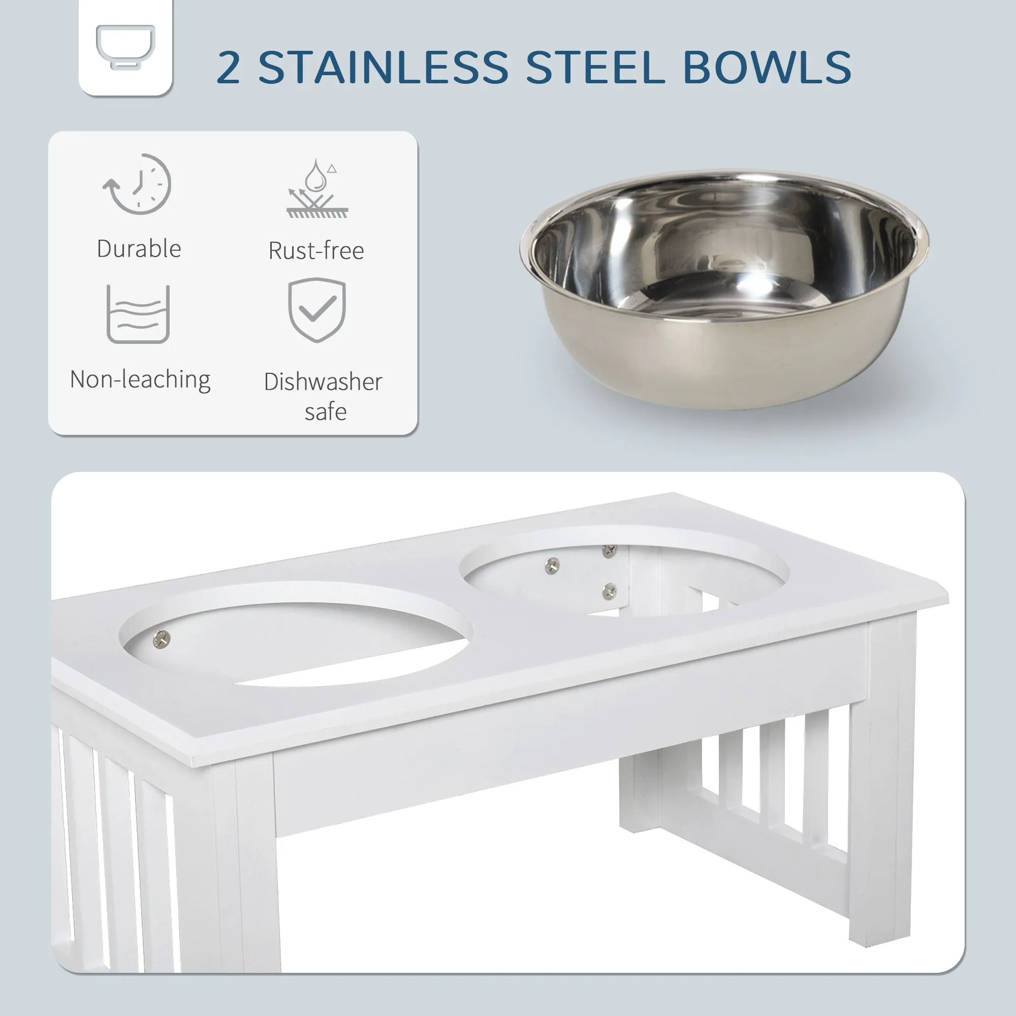 PawHut Raised Dog Bowls Pet Feeder Raised Elevated Stainless Steel Food Water