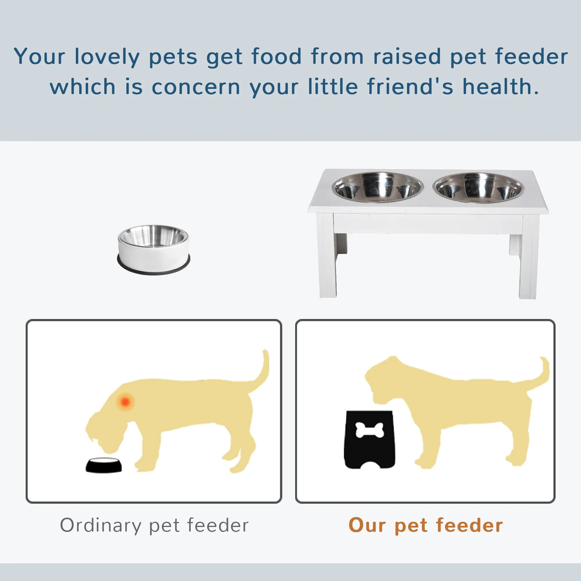 PawHut Raised Dog Bowls Pet Feeder Raised Elevated Stainless Steel Food Water