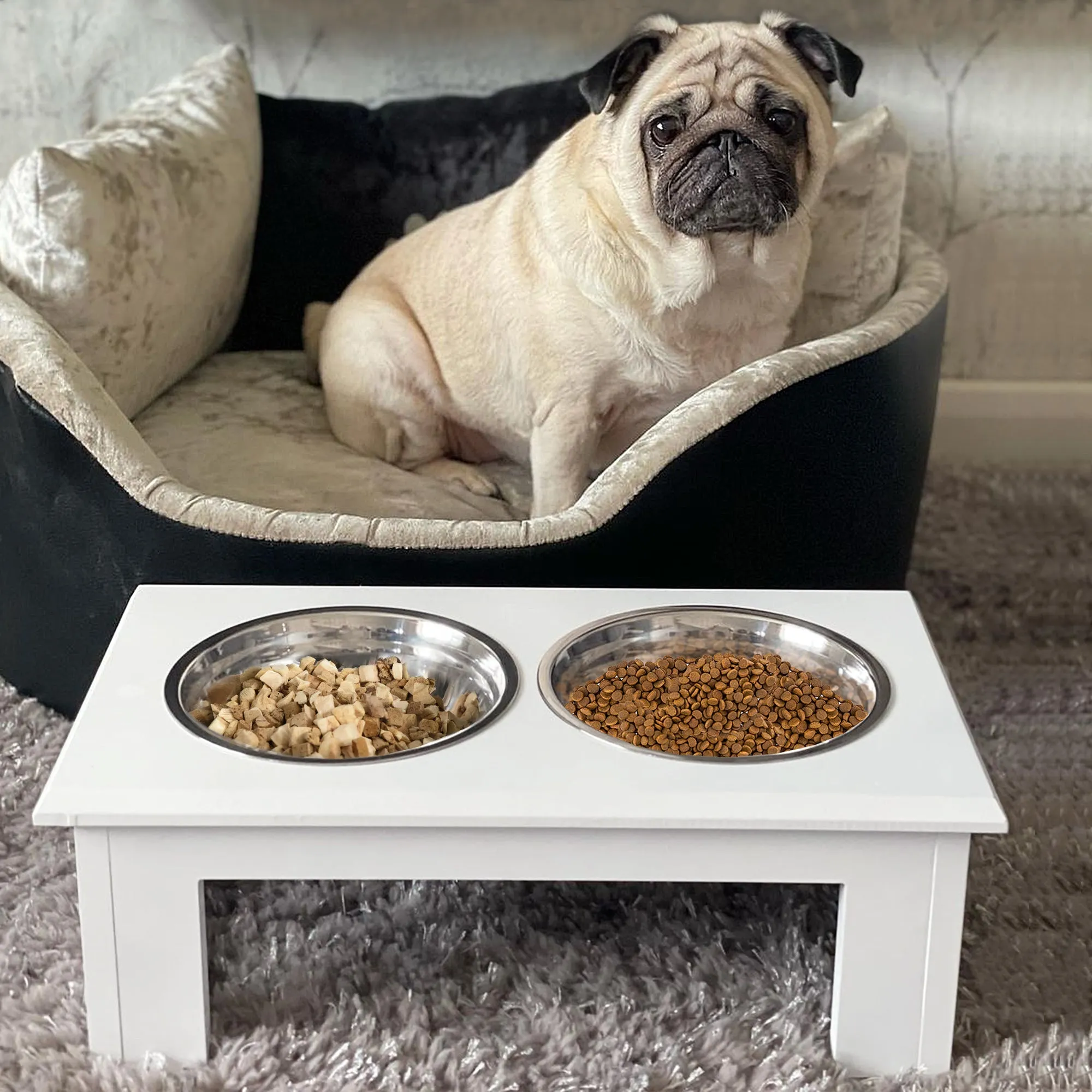 PawHut Raised Dog Bowls Pet Feeder Raised Elevated Stainless Steel Food Water