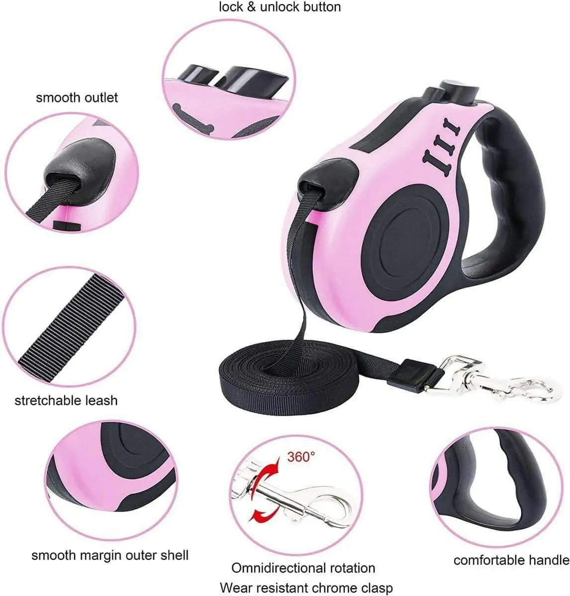 PetGains PGGGY 3M Retractable Leash Automatic Flexible Pet Dog Leash (Red)