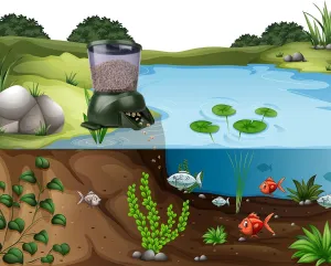 Pond Automatic Fish Feeder(4.5L),Large Pond Fish Feeder Automatic Dispenser Outdoor, Battery-Powered Timed and Quantitative,Suitable for Breeder to Use During Travel Or Poor Quality Weather.