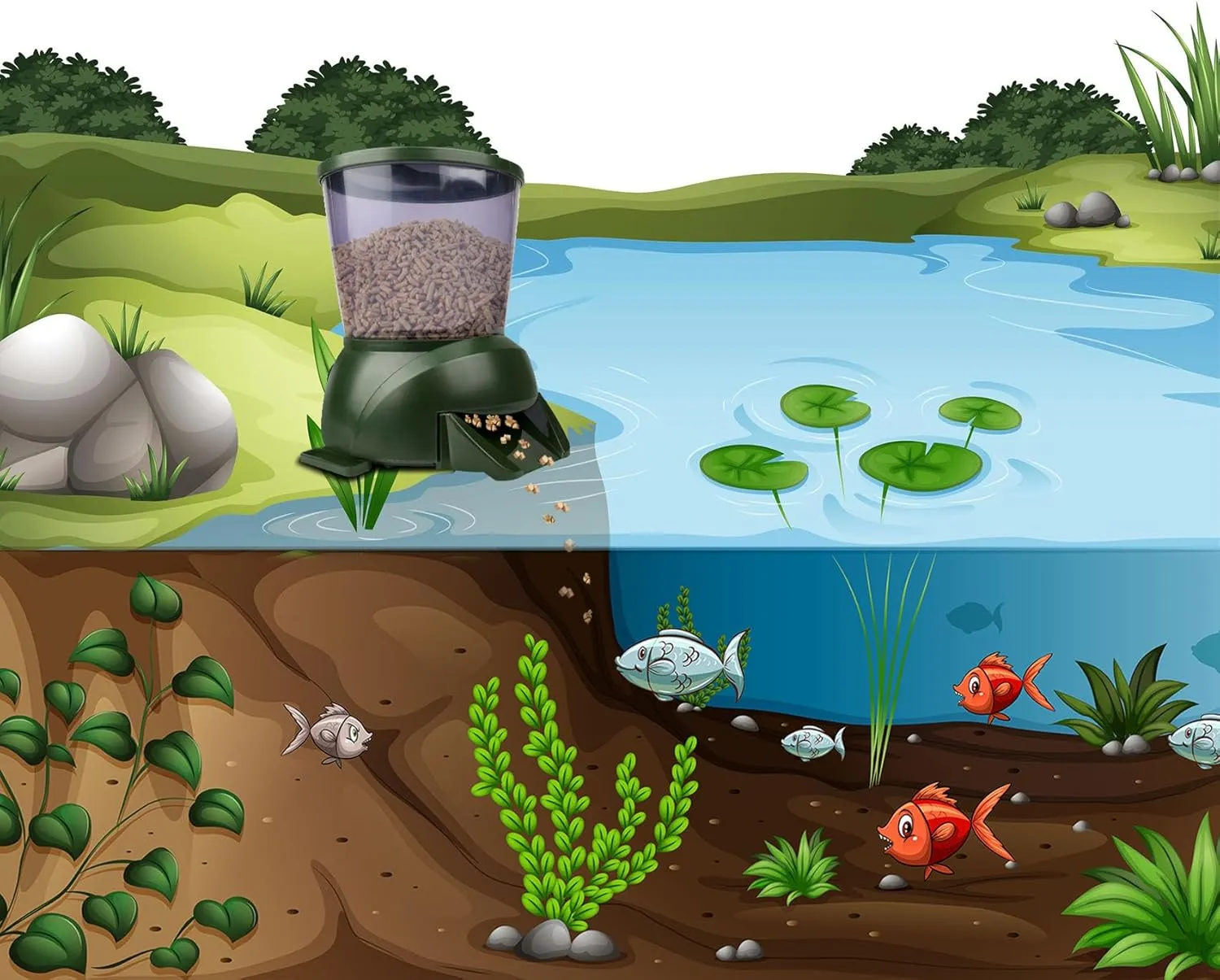 Pond Automatic Fish Feeder(4.5L),Large Pond Fish Feeder Automatic Dispenser Outdoor, Battery-Powered Timed and Quantitative,Suitable for Breeder to Use During Travel Or Poor Quality Weather.