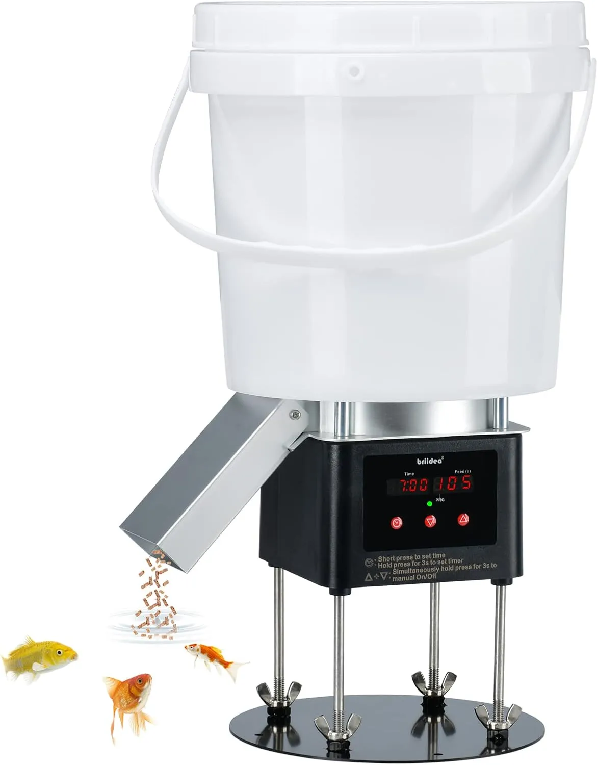 Pond Fish Feeder, Briidea Automatic Pond Fish Feeder, 4L Capacity, Animal-Proof Design, Low Battery Alert, Ideal for Daily Use and Vacation Feeding