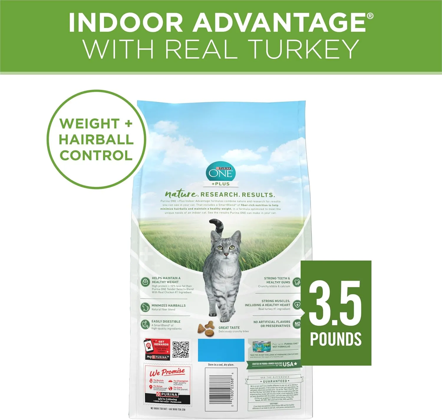 Purina ONE Natural, Low Fat, Weight Control, Indoor Dry Cat Food,  Plus Indoor Advantage - 3.5 lb. Bag