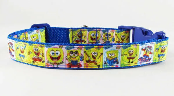 Spongebob dog collar handmade adjustable buckle collar 1" wide or leash Petcollarshandmade