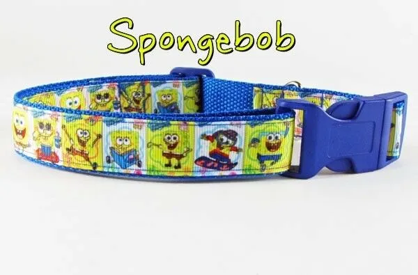 Spongebob dog collar handmade adjustable buckle collar 1" wide or leash Petcollarshandmade