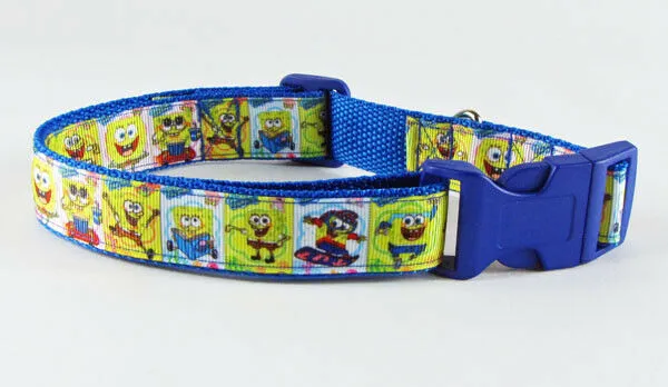 Spongebob dog collar handmade adjustable buckle collar 1" wide or leash Petcollarshandmade