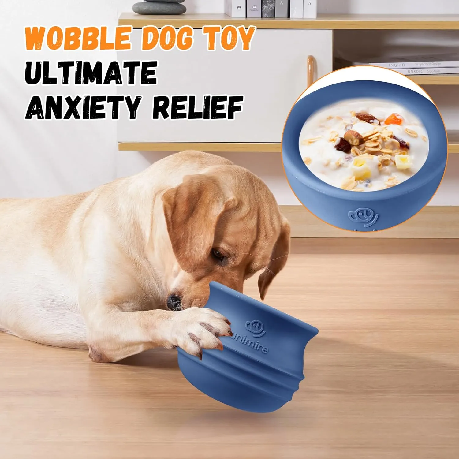 Treat Dispensing Dog Toy, Long-Lasting Interactive Puzzle Toys for Dogs, Stuffable Dog Enrichment Frozen Lick Treat Toy for Boredom, BPA Free Silicone Fetch Catch Chew Toy (Dark Blue,L)
