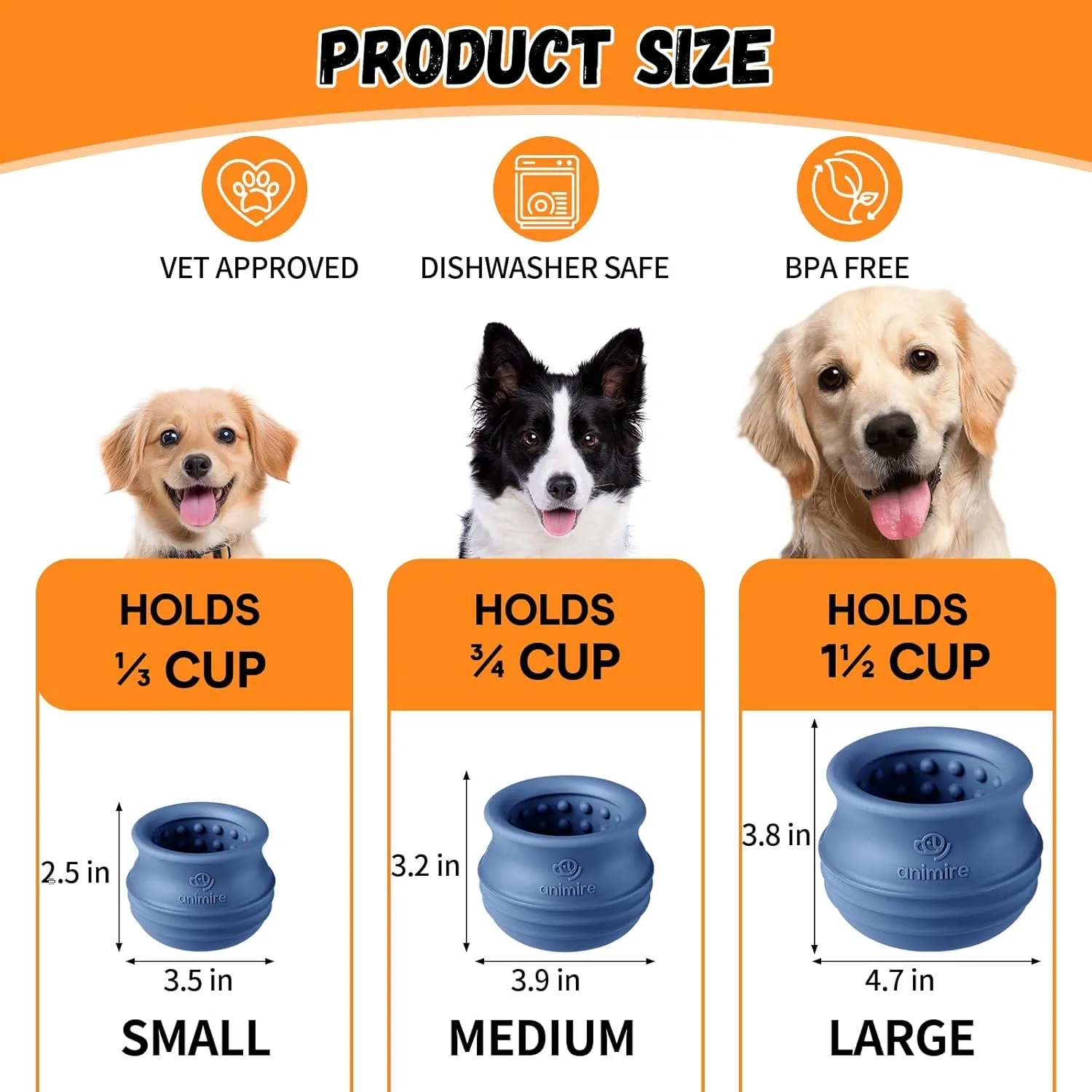 Treat Dispensing Dog Toy, Long-Lasting Interactive Puzzle Toys for Dogs, Stuffable Dog Enrichment Frozen Lick Treat Toy for Boredom, BPA Free Silicone Fetch Catch Chew Toy (Dark Blue,L)