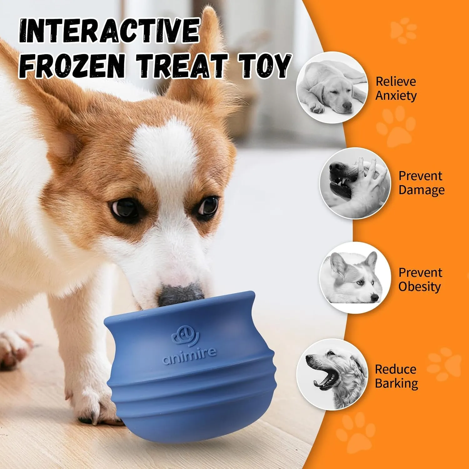 Treat Dispensing Dog Toy, Long-Lasting Interactive Puzzle Toys for Dogs, Stuffable Dog Enrichment Frozen Lick Treat Toy for Boredom, BPA Free Silicone Fetch Catch Chew Toy (Dark Blue,L)